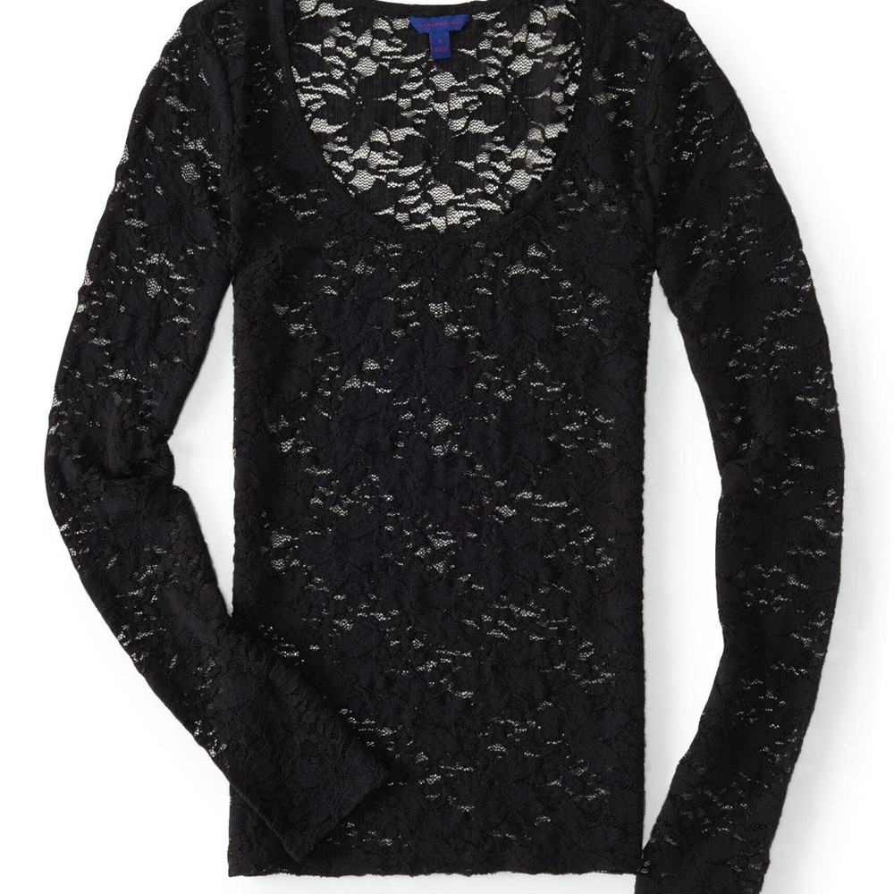 Aéropostale Black Rose Decal Lace Long Sleeve Shirt
